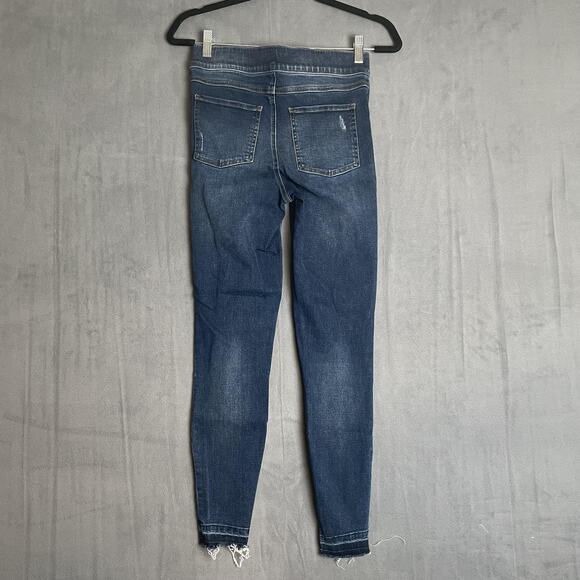 Spanx Jeans Womens Small Blue Distressed Skinny Stretch Pull On Denim Casual - Picture 3 of 12